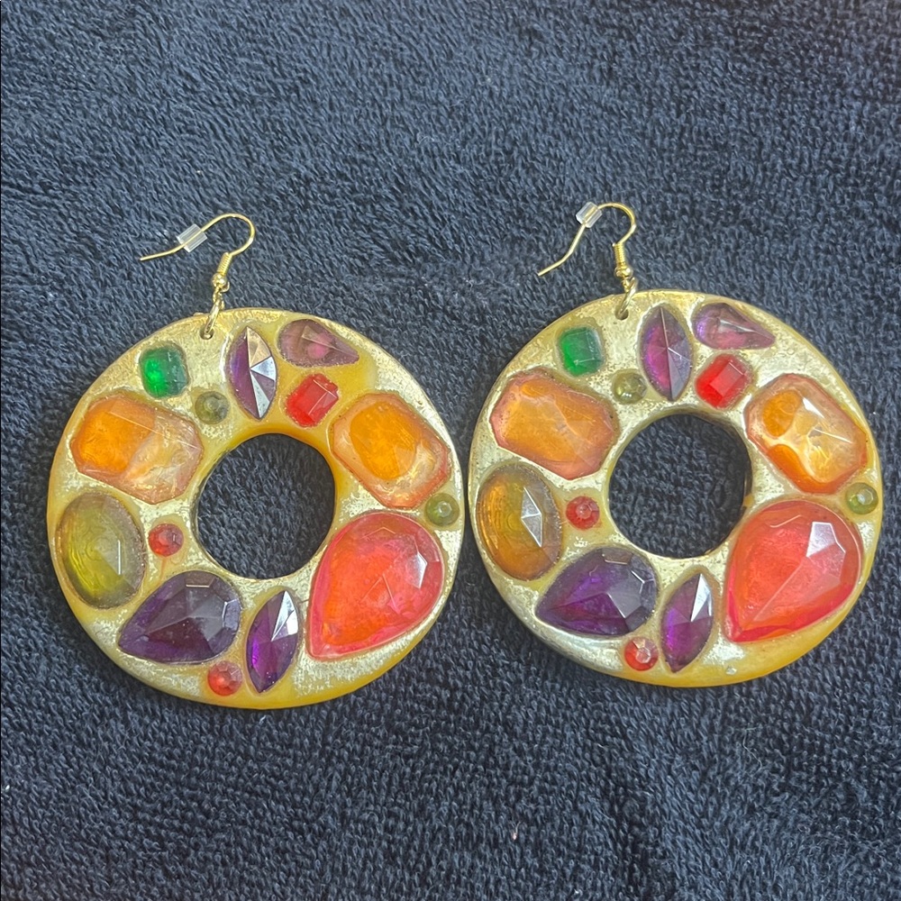 Colorful Gemstone Hoop Earrings